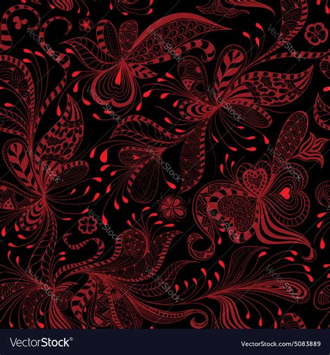 Seamless black and red floral pattern Royalty Free Vector