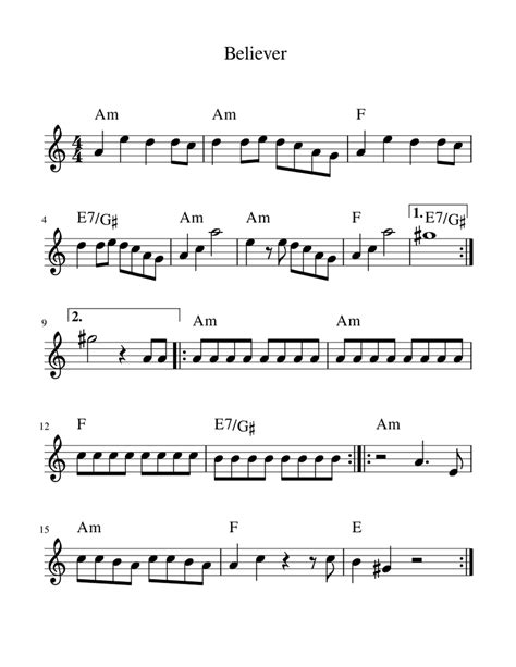 Believer Sheet music for Piano | Download free in PDF or MIDI | Musescore.com