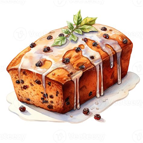 Loaf Cake For Christmas Event. Watercolor Style. AI Generated 34713211 PNG