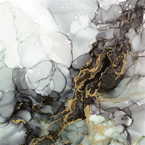 Black and Gold Marble Storm Painting by Olga Shvartsur