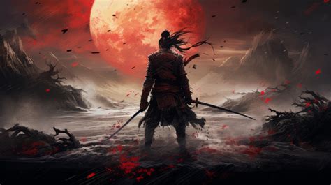 Dangerous Samurai in Red Full Moon Wallpaper, HD Artist 4K Wallpapers ...