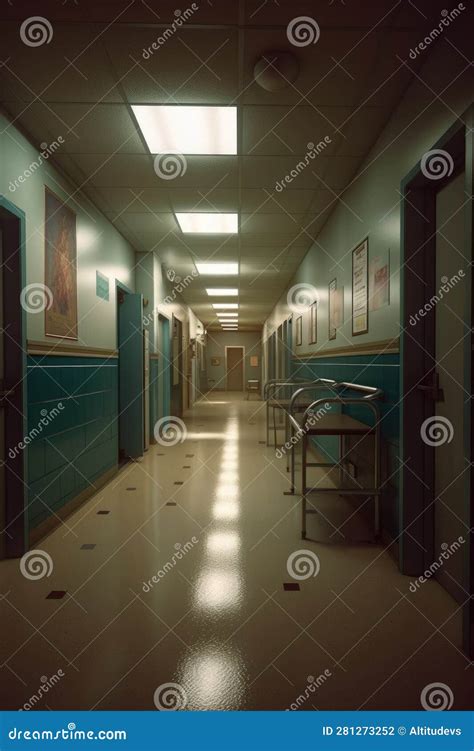 Hospital Hallway with Focus on the Emergency Sign Stock Illustration ...