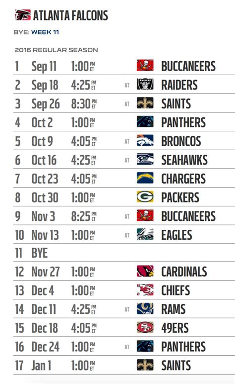 Printable Falcons Schedule - Customize and Print