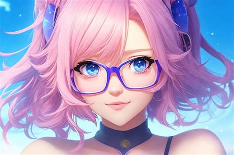 Premium Photo | Cute anime girl Glasses pink blue wallpaper