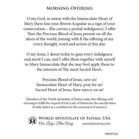 MOPC22 - Morning Offering Prayer Card - Fatima Gift Shop