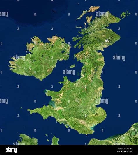 UK map in satellite photo, England terrain view from space. Physical topographic map of Great ...