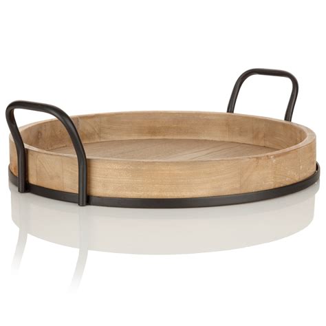 Better Homes & Gardens Round Wood Serving Tray with Black Handles, 18.5" x 17" - Walmart.com