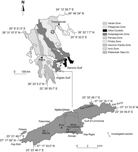 Sketch map of Hydra Island, including the location of the study ...