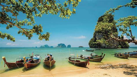 HD wallpaper: Krabi Thailand Railay Beach Tropical Beach With Limestone ...