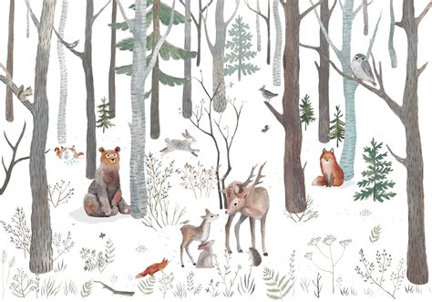 Forest animals wallpaper mural for kids | Wallco