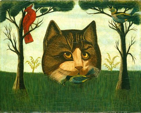 Antique Folk Art Cat Painting Art Print, Primitive Americana Wall Art ...