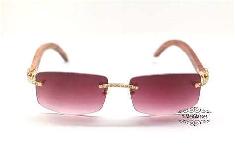 Cartier Wooden Diamond Rimless Sunglasses CT3524012 - Yimeiglasses