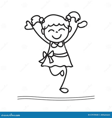 Hand Drawing Happy Girl Dancing Stock Vector - Image: 57970928