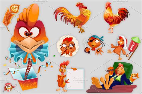 Red golden rooster symbol of 2017 ~ Illustrations ~ Creative Market