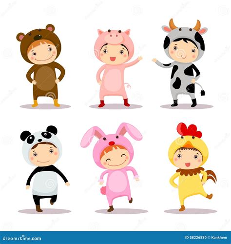 Illustration of Cute Kids Wearing Animal Costumes Stock Vector - Illustration of animal ...