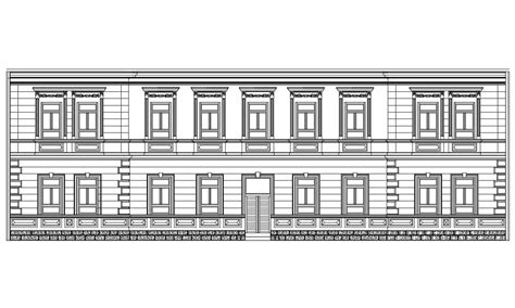 Historic two level building facade elevation cad drawing details dwg ...