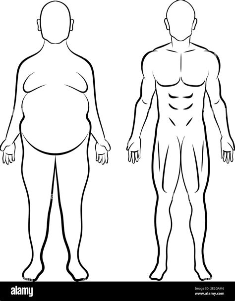 overweight man versus bodybuilder transformation before after change comparison sketch lineart ...