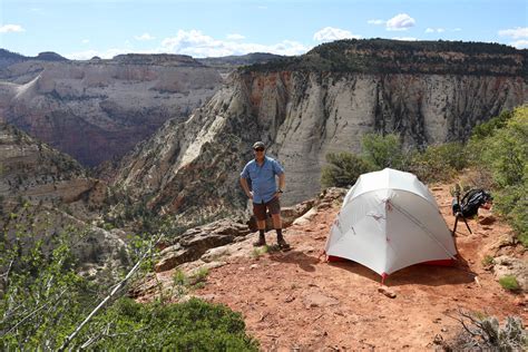 Dispersed camping on the east rim, Zion National Park, about 5 feet from the edge ...