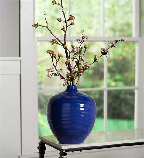 Handmade Small Round Clay Alexandria Vase - Blue | Plow & Hearth