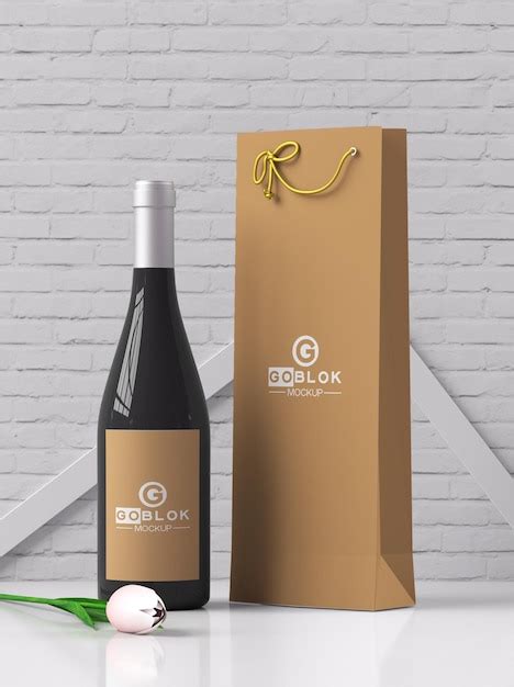 Premium PSD | Wine bottle and paper bag mockup