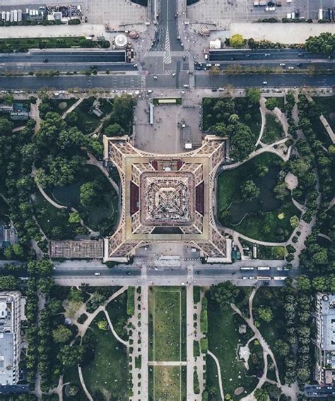 Birds-eye view of the Eiffel Tower : r/pics