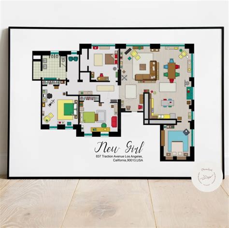 NEW GIRL TV Show Floor Plan Apartments Poster Print Wall | Etsy