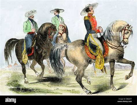 General Antonio Lopez de Santa Anna in military uniform. Hand-colored ...