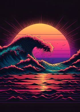 'Neon Wave' Poster, picture, metal print, paint by David Godbehere | Displate | Surf painting ...