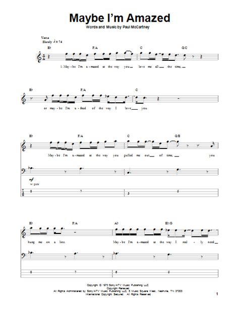 Maybe I'm Amazed by Paul McCartney Sheet Music for Bass Guitar Tab at Sheet Music Direct