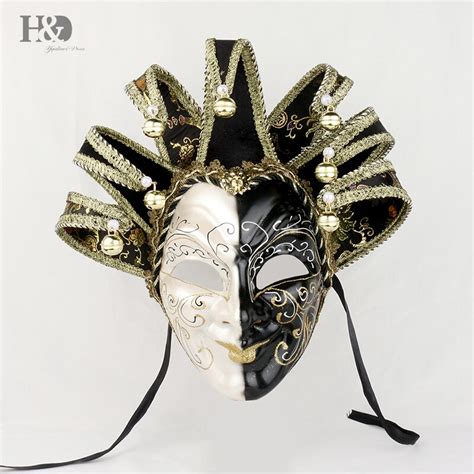 H&D New Orleans Mardi Gras Black White Bell Mask Jester Costume Parades ...