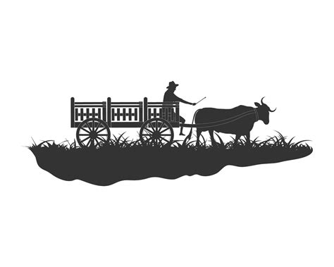 Farmer on cart cow carriage, traditional agricultural transportation design concept. Vector ...
