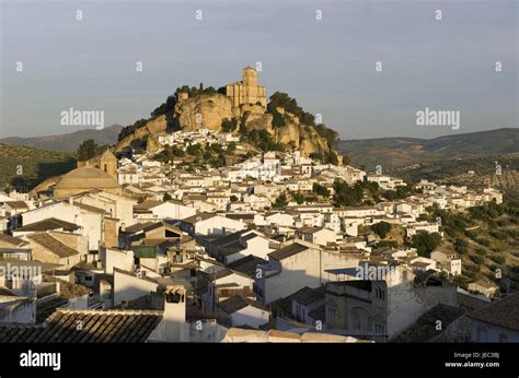 Spain, Andalusia, Montefrio, castle ruin on hill about the village ...