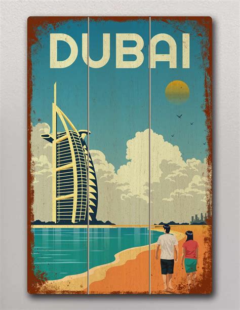 VINOXO Vintage Framed Wall Art Decor Plaque - Burj Al Arab Dubai Poster