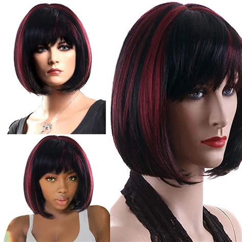 Aliexpress.com : Buy Fashion Human Short Bob Hair Wigs Straight with Flat Bangs Synthetic ...