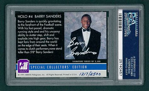 Barry Sanders 1991 Arena Holograms #4 Signature Series Autograph (PSA 7 ...