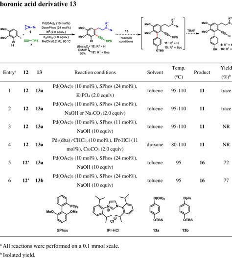 Optimization of Suzuki-Miyaura coupling of aryl chloride 12 with | Download Scientific Diagram