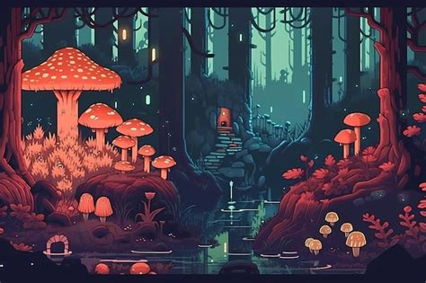 Premium AI Image | A mystical forest with glowing mushrooms digital art illustration