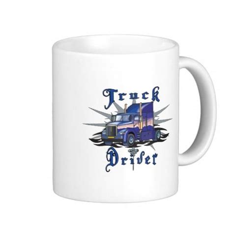 a white coffee mug with the words truck driver in blue letters and an ...