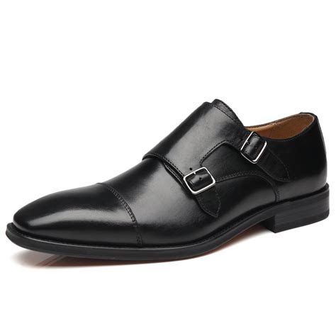 Buy Mens Double Monk Strap Slip on Loafer Cap Toe Leather Oxford Formal ...