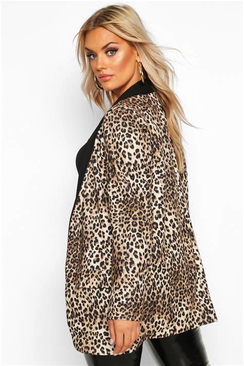 Plus Contrast Lapel Leopard Print Blazer | Leopard print blazer ...