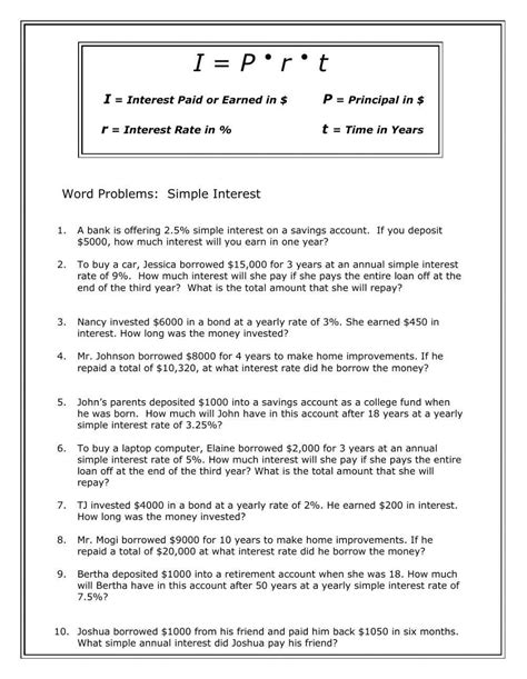 Simple interest worksheet | Live Worksheets - Worksheets Library