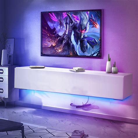 70" Floating TV Stand,Floating Theater Entertainment Center with Led Lights, Wall Mounted TV ...