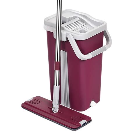 Flat Floor Mop and Bucket Set,Wash & Dry Mop Self Cleaning Drying ...