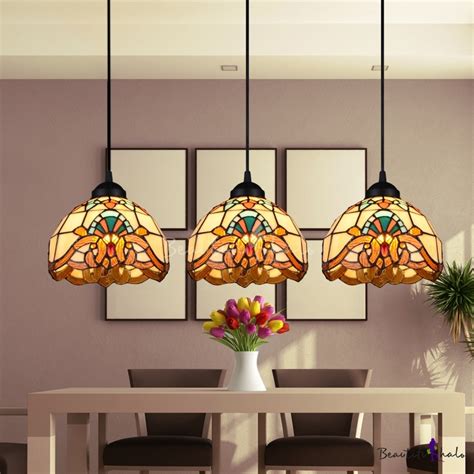 Bowl Shade Restaurant Pendant Light Stained Glass 3 Lights Tiffany ...