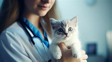 Premium AI Image | A female doctor holding a kitten with big eyes.