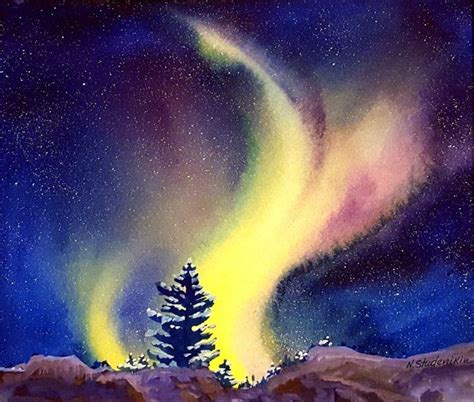 Northern Lights. Iceland. (2016) Watercolours by Nataliya Studenikin ...