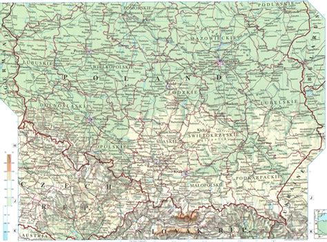 Baltic sea and Poland physical map.Free printable map of Poland with cities