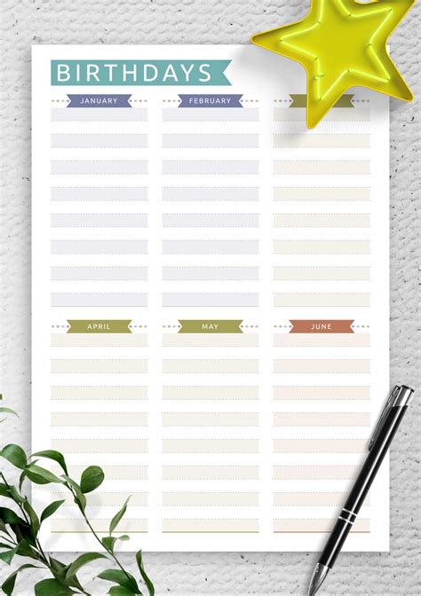 Download Printable Birthday Calendar - Casual Style PDF