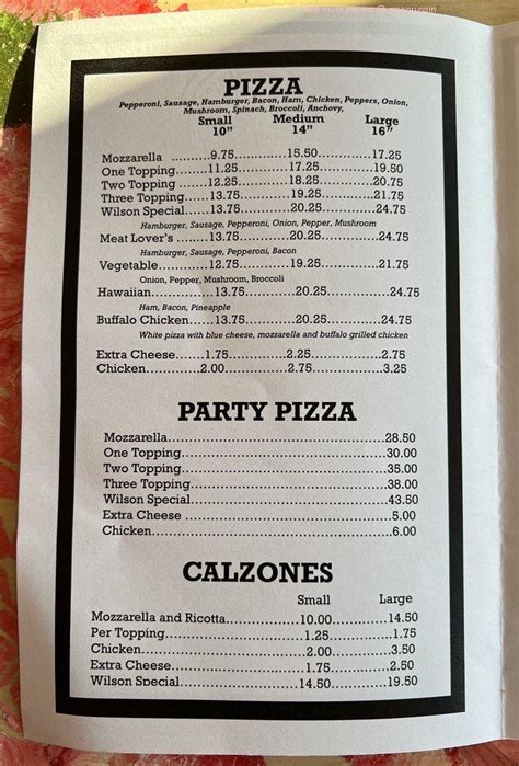 Online Menu of Wilson Pizza Palace Restaurant, Windsor, Connecticut, 06095 - Zmenu