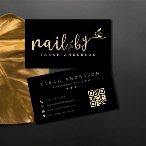 Fancy Nail Business Card, Glam Professional Nail Tech Card Lux Black Gold Nail Artist Business ...